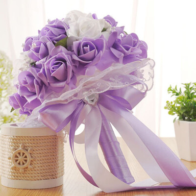 

Gobestart Crystal Roses Bridesmaid Wedding Bouquet Bridal Artificial Silk Flowers