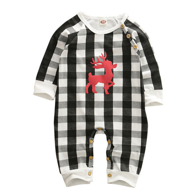 

Newborn Baby Boy Girl Xmas Deer Plaid Jumpsuit Bodysuit Winter Cotton Clothes