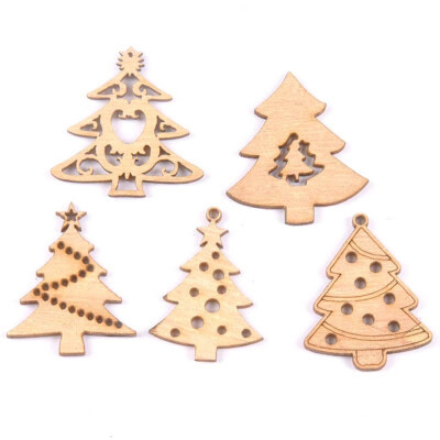 

10PCS Wood Piece Hollow Christmas Element Shape Christmas Tree Hanging Decoration