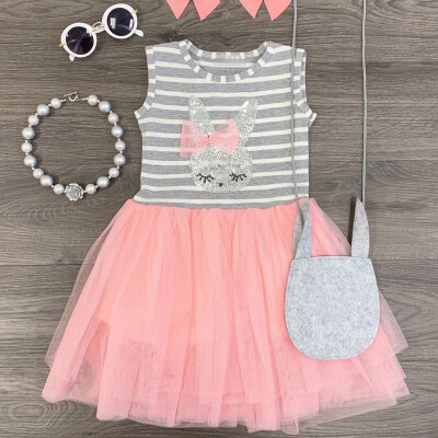 

Toddler Baby Kid Girls Stripe Rabbit Patchwork Skirt Princess Dresses Clothes