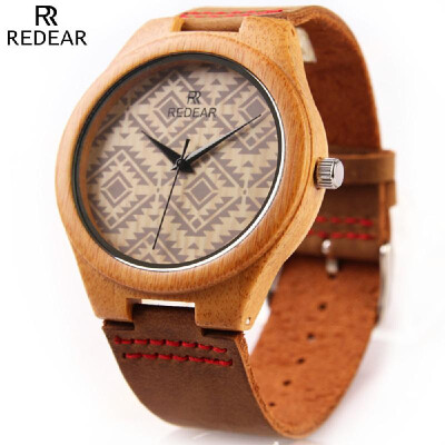 

REDEAR Special Pattern Dial Natural Bamboo Wristwatch Daily Water Resistant Simplicity Quartz Man Watch for Wedding Anniversary