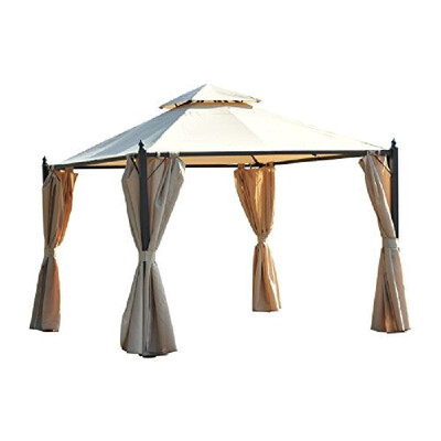 

10 x 10 Steel Outdoor Garden Gazebo with Curtains - Dark CoffeeOff White