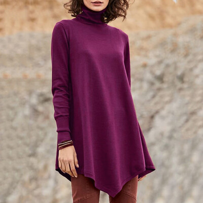 

Tailored Womens Solid Long Sleeve Irregular Sweatshirt Loose Print High Collar Tops Blous