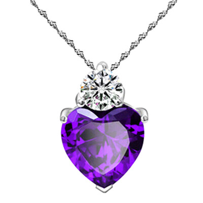 

925 Sterling Silver Ruby Amethyst Ladies Necklace Heart Love Necklace Rhinestone Diamond Pendant Silver Jewelry