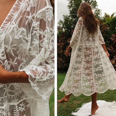 

Women Lace Kimono Beach Cardigan Bikini Cover Up Wrap Beachwear Long Blouse