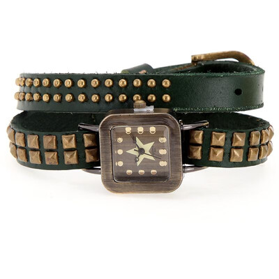 

Women Lady Vintage Rivets Quartz Wrap Strap Bracelet Wrist Watch
