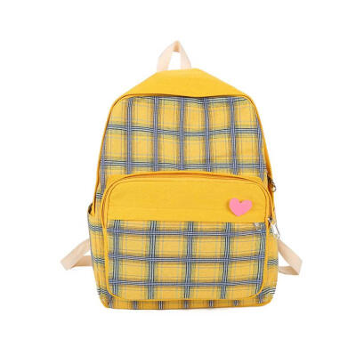 

Fashion Canvas Backpack Simple Large Capacity Schoolbag With Grid Pattern For Students