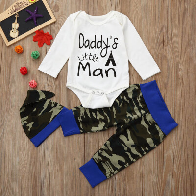 

3Pcs Newborn Infant Baby Boy Letter Romper TopsPants Cap Camouflage Outfit Set