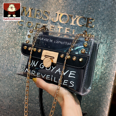 

Summer transparent small bag women 2019 new jelly chain small square bag ins shoulder Messenger bag tide