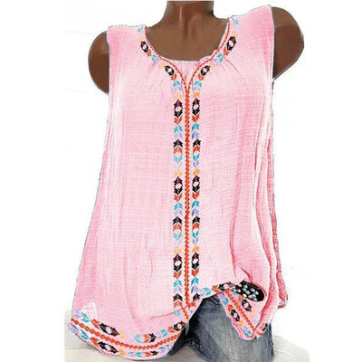 

Starmoon Women Casual Sleeveless Print Solid Fashion Loose Plue Size Tops Shirt Blouse