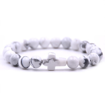 

Vintage Natural Stone Cross Charms Beads Bangles Bracelet