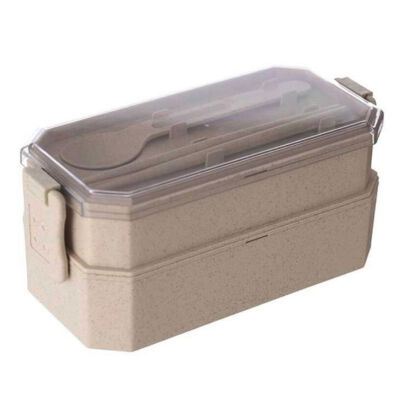 

Students Sealed Wheat Straw Thermal Insulation Lunch Container Double-decker Lunch Box Including Flatware-SpoonChopstick