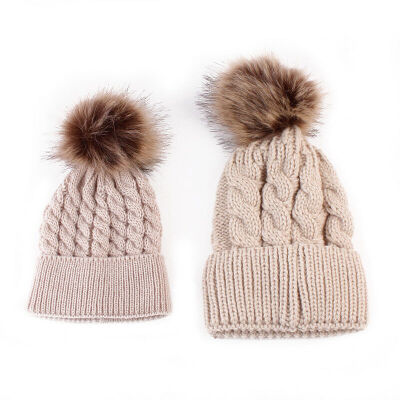 

Mom MotherBaby Knit Pom Bobble Hat Kids Girls Boys Winter Warm Beanie Caps NEW
