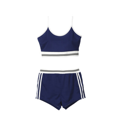 

Women Striped 2 Pcs Set Sport Bra Crop Top Shorts Playsuits Summer Activewear
