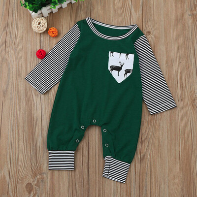 

Toddler Baby Boys Stripe Long Sleeve Deer Print Romper Jumpsuit Clothes
