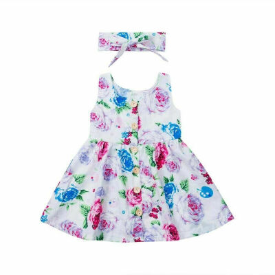 

Toddler Girl Kid Baby Summer Dress Princess Print Party Wedding Sleeveless Dress