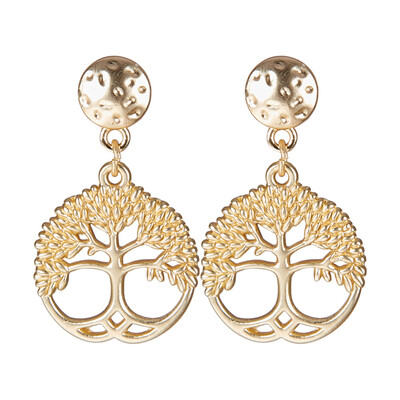

Alloy Ear Studs with Ear Nuts Matte Style Flat Round with Tree of Life Cadmium Free & Nickel Free & Lead Free Real Gold Plate