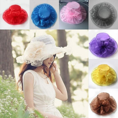 

Lady Church Summer Beach Derby Hat Sheer Wide Brim Dress Wedding Tea Party