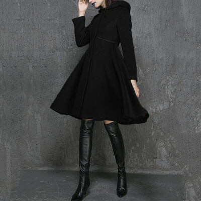 

Women Winter Hooded Trench Coat Wool Blends Long Jacket Outwear Parka Overcoat