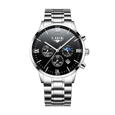 

LIGE 9831 Men Watch Quartz Business Simple Wristwatch Calendar Date Hour Minute Second Display Timer 3ATM Waterproof Fashion Casua