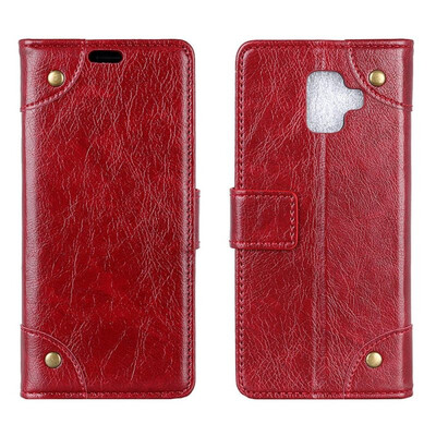 

MOONCASE Samsung Galaxy A8 2018 copper buckle nappa leather case - wine red