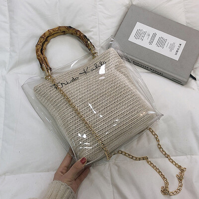

Tailored Woman Trendy Clear Jelly Shoulder Bags Ladies Bamboo Weave Handbags For Party