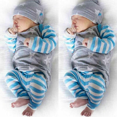 

UK 3pcs Newborn Baby Tops RomperPantsHat Outfits Boy Girl Clothing 3 6 12 18M