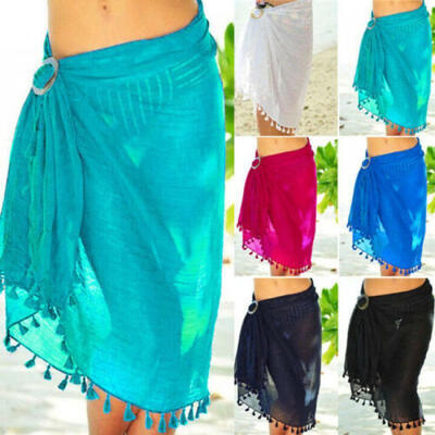 

Women Beach Bikini Cover up Mesh Swim Skirt Short Wrap Sarong Beachwear Buckle