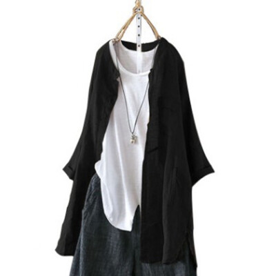 

Women Vintage Casual Crew Neck Long Sleeve Shirt Single Breasted Outwear Coat