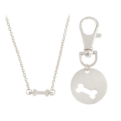 

Gold Silver Color Dog Bone Charm Necklace Keychain Handstamped Bones Friendship Jewelry