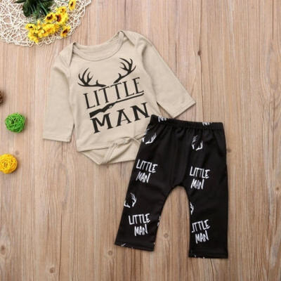

2Pcs Infant Kid Baby Boy Long Sleeve Romper Pants Outfit Cotton Bodysuit Clothes