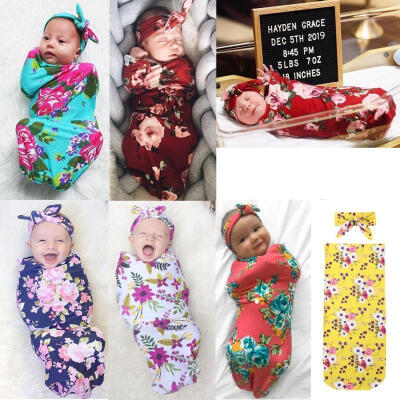 

0-6Months 100 Cotton Swaddle Blanket Newborn Baby Girls Infant Wrap Sleeping Bag Sleepsack Headband Photography