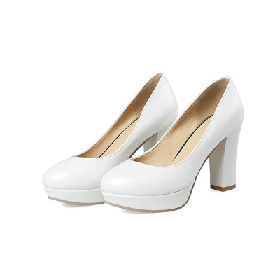 

IDIFU Womens Fashion Pointed Toe Low Cut OL Work Shoes Chunky High Heel Platform Slip on Pumps