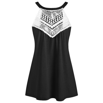 

Round Neck Lace Panel Tank Top