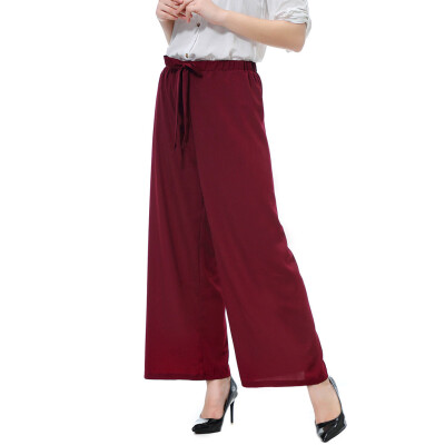 

Fashion Women Elastic Waist Slim Fit Casual High Waist Loose Lace Wide Leg Pants