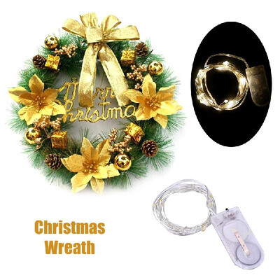 

Christmas Wreath with Led String Light Garland Merry Christmas Front Door Wreath Artificial Plants Flower Wall Window Hanging Orna