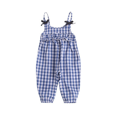 

Children Girls Rompers Summer Sleeveless Jumpsuits For Girls Clothes Cotton Plaid Print Halter Stitching Ruffles Cute Jumpsuit