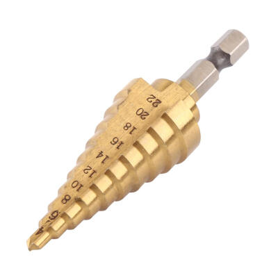 

Greensen 1pc High Speed Steel Titanium Coated Step Drill Bit Hole Cutter Hex Shank Power Tools 4-22mm