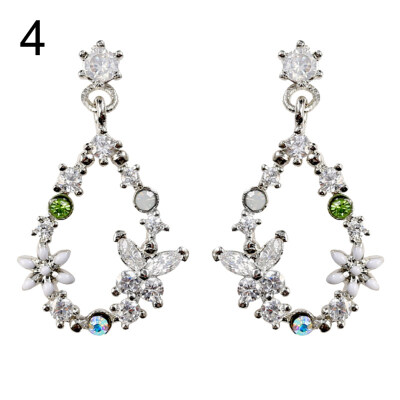 

Women Flower Circle Heart Waterdrop Faux Pearl Rhinestone Inlaid Stud Earrings