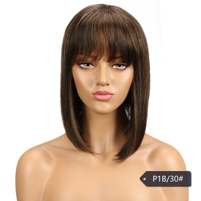 

Noble Blue Straight Human Hair Wigs With Bangs Brazilian Remy Hair Human Hair Wig Perruque Cheveux Humain Cheap Free Shipping