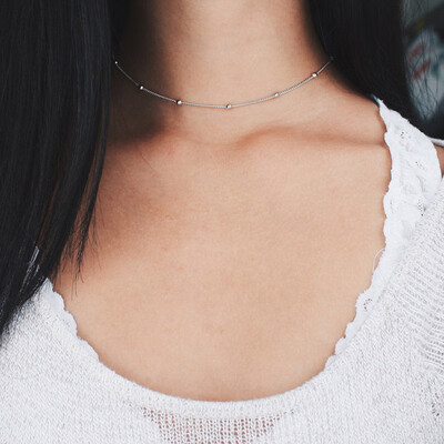 

Hot Women Metal Beads Clavicle Silvery Adjustable Choker Necklaces Fashion Jewelry Gifts