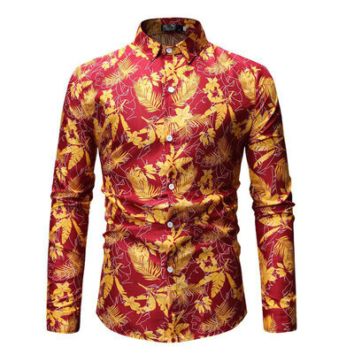 

Fashion Mens Slim Fit Floral Shirt Long Sleeve Dress Shirts Casual Tops Hoilday