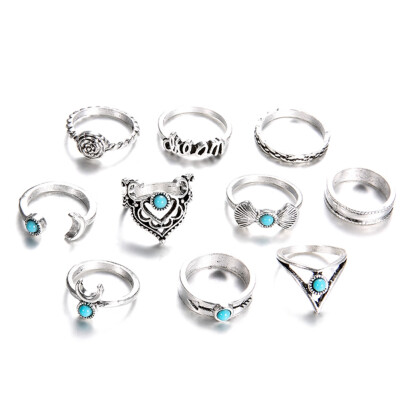 

10 Pieces Stylish Crescent Joint Knuckle Ring Set Boho Ring Set