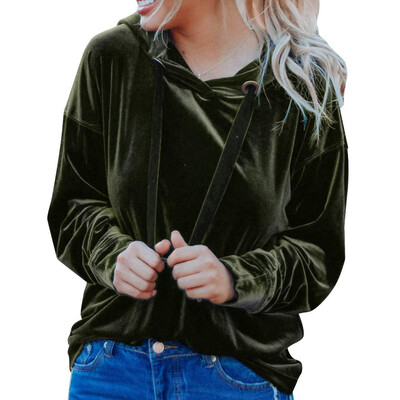 

New Fashion Gold Velvet Women Hoodie Long Sleeve Pure Color Sweatshirt Causal hooded Pullover Hoodie For Ladies