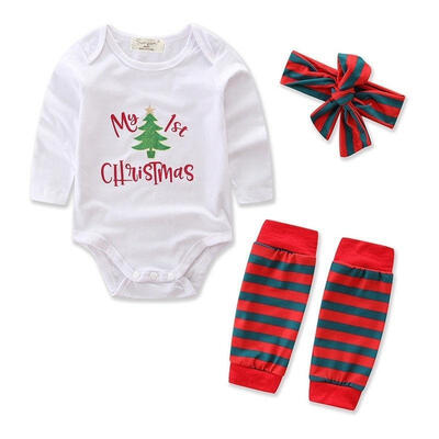

3pcs Newborn Infant Baby Boy Girl Xmas Clothes RomperPantsHeadband Outfits Set