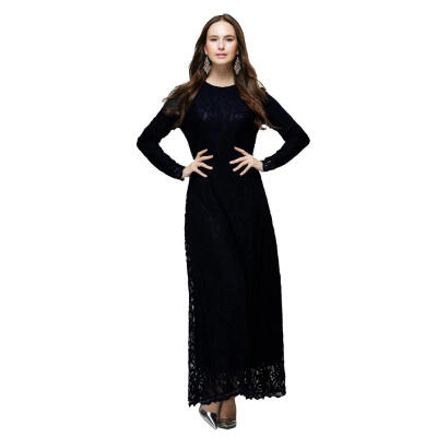 

Elegant Women Pure Formal Muslim Evening Party Wedding Prom Long Lace Dress