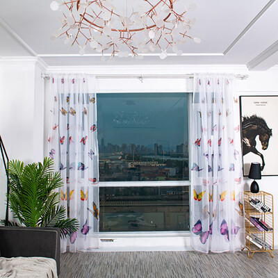 

Gobestart Leaves Curtain Tulle Window Treatment Voile Drape Valance 2 Panel Fabric