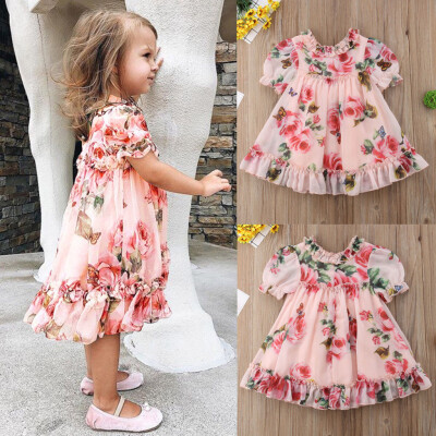 

Chiffon Toddler Kids Baby Girls Princess Flowers Party Tutu Tulle Dress Clothes