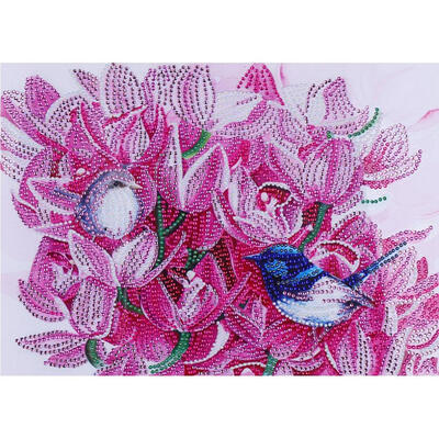 

5D DIY Special Shaped Diamond Painting Pink Flowers Bird Cross Stitch Kits