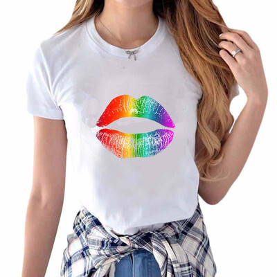 

Starmoon Women Fashion Personality Color Lips Print Short Sleeve Round Neck T-Shirt